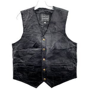 Navarre Leather Vest Men's Large Vintage Patchwork Biker Moto Western Rocker Y2k